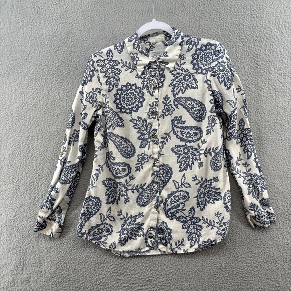 Charter Club Weekend Linen Button Down Shirt Blue Paisley Floral Medium - Picture 2 of 15